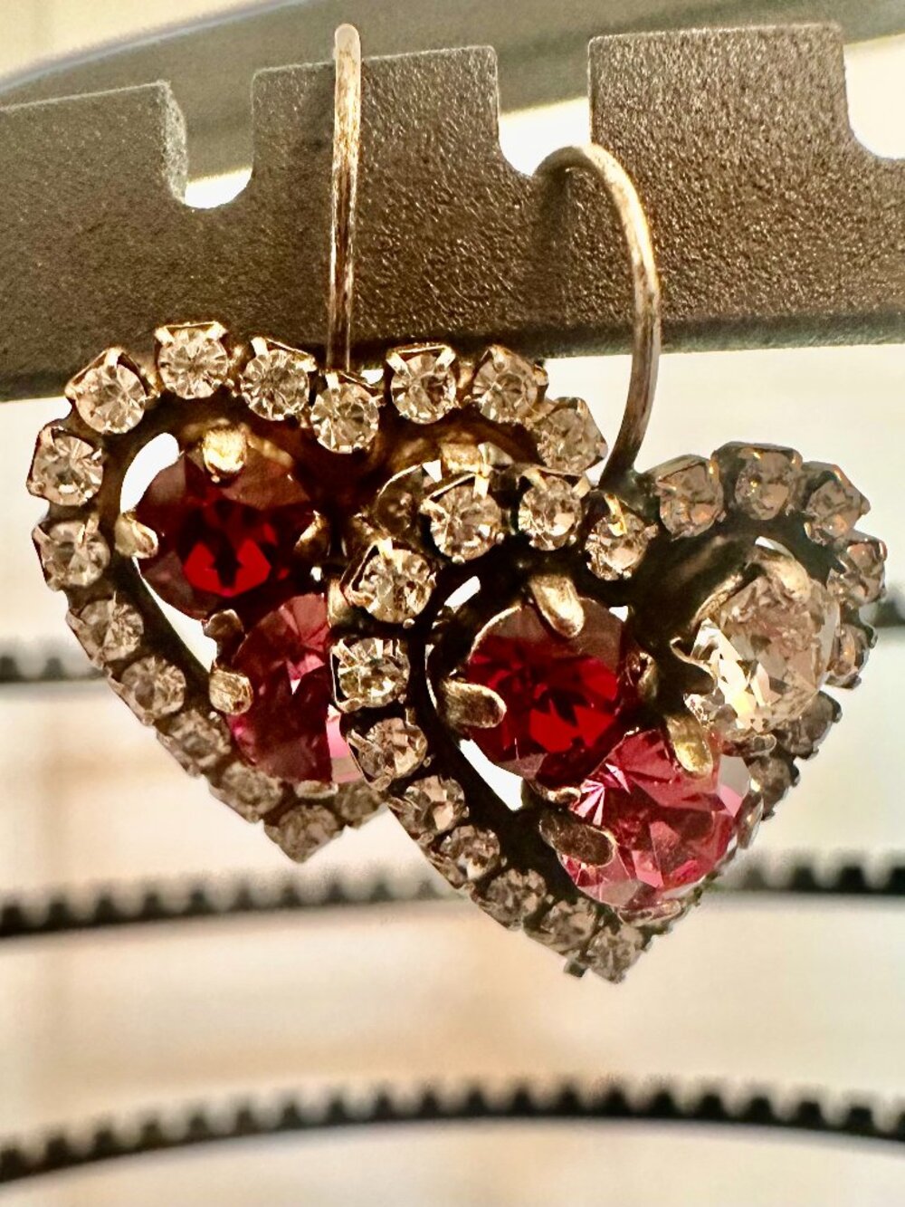 3-Crystal Rhinestone Lever-Back Earrings